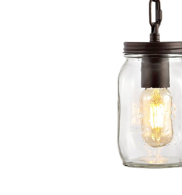 Gaines 5.5" Farmhouse Industrial Iron Mason Jar LED Pendant - JONATHAN Y